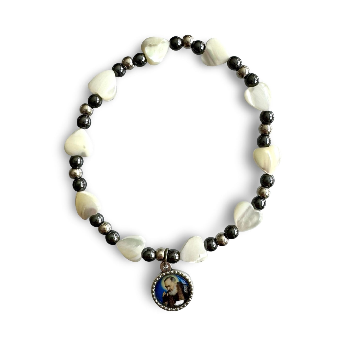 Padre Pio Pearl Heart Bracelet With Holy Spirit Medal