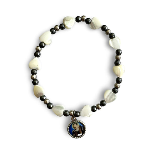 Padre Pio Pearl Heart Bracelet With Holy Spirit Medal