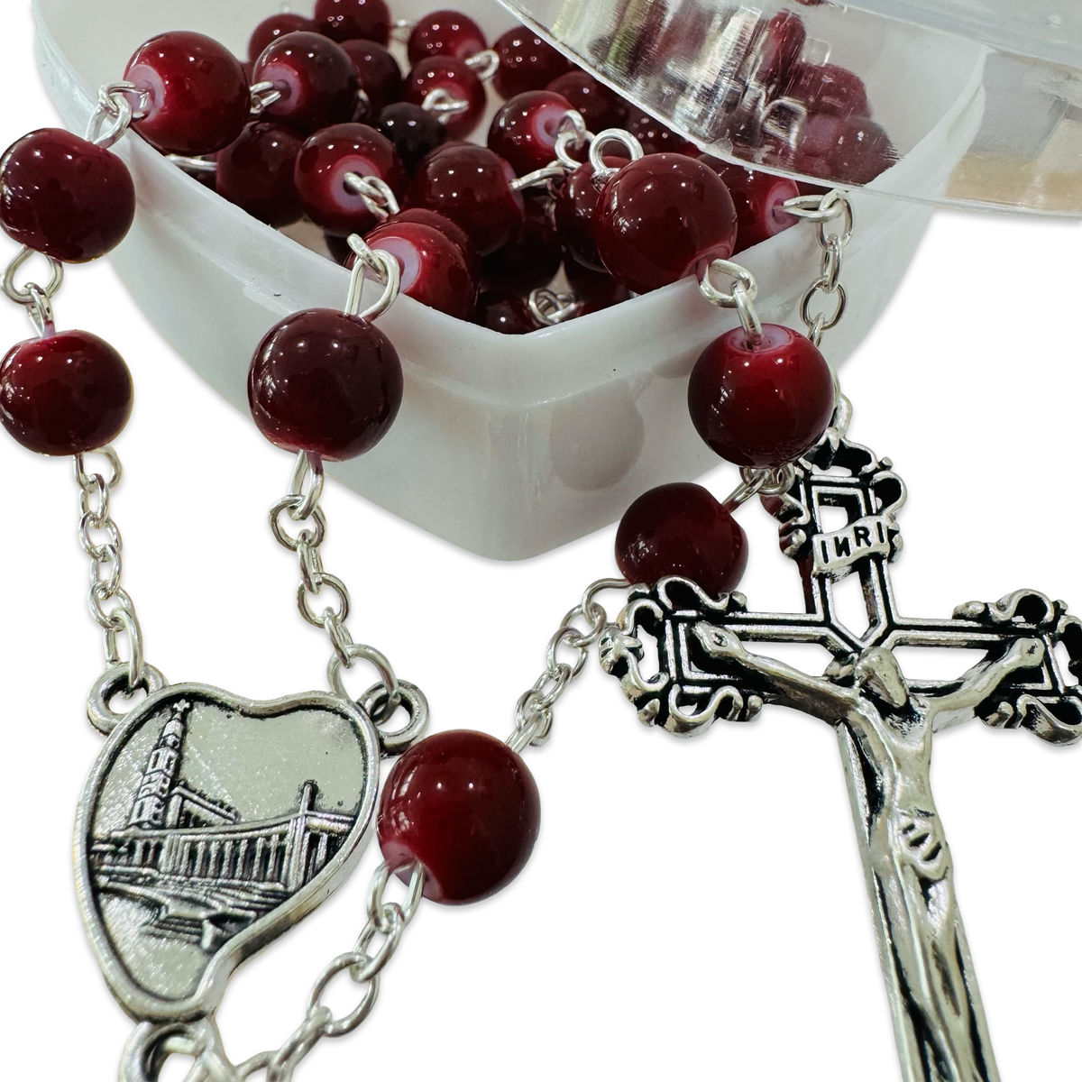 Marble Fatima Rosary With Heart-Shaped Case