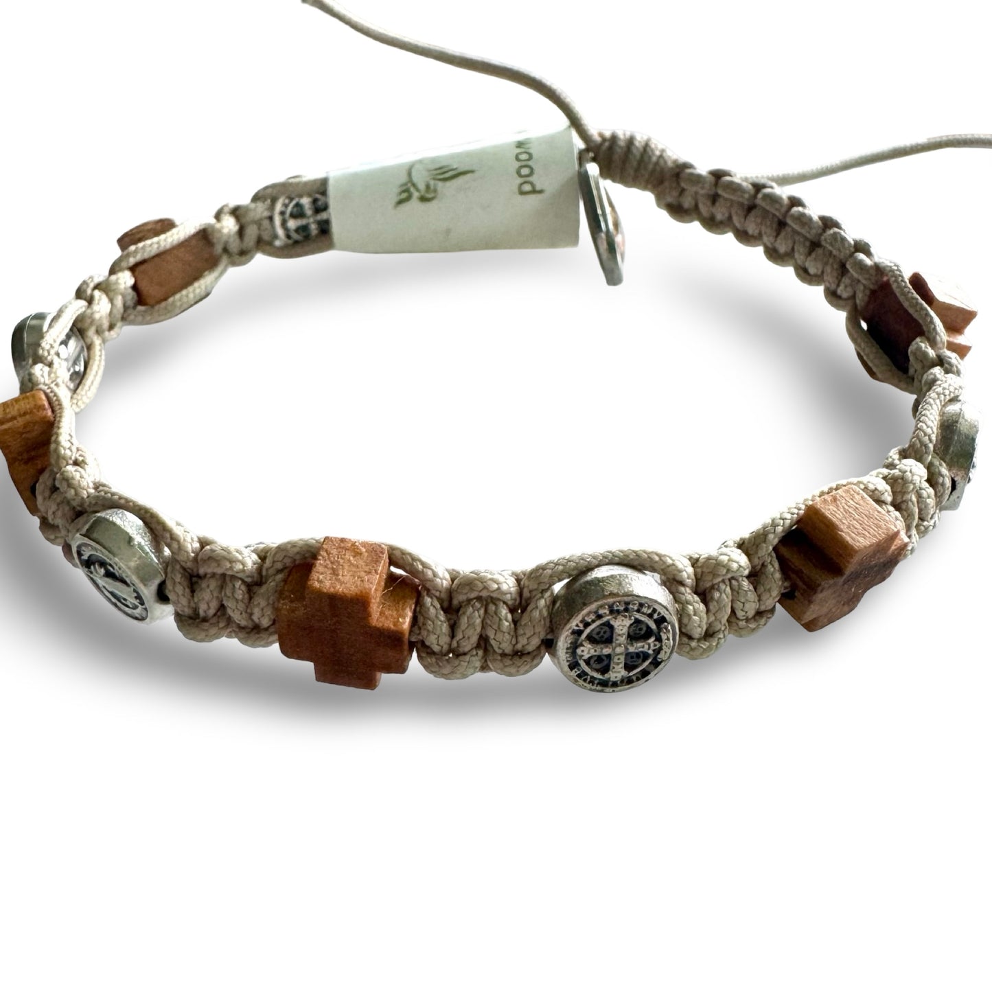 Wood Cross and Small St. Benedict Medal Decade Rosary Bracelet of Assorted Colors