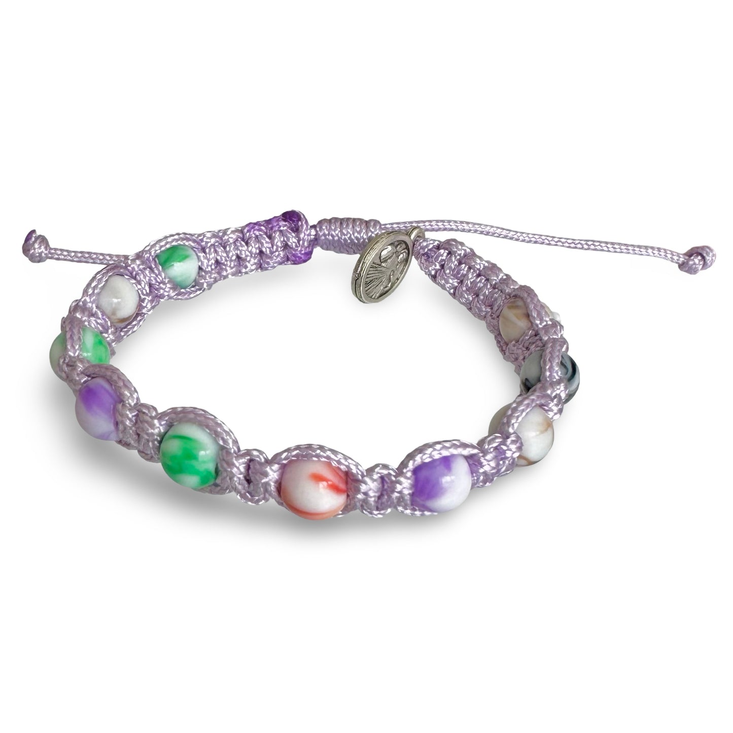 Queen of Peace Colorful Cord Bracelet With Marble Beads