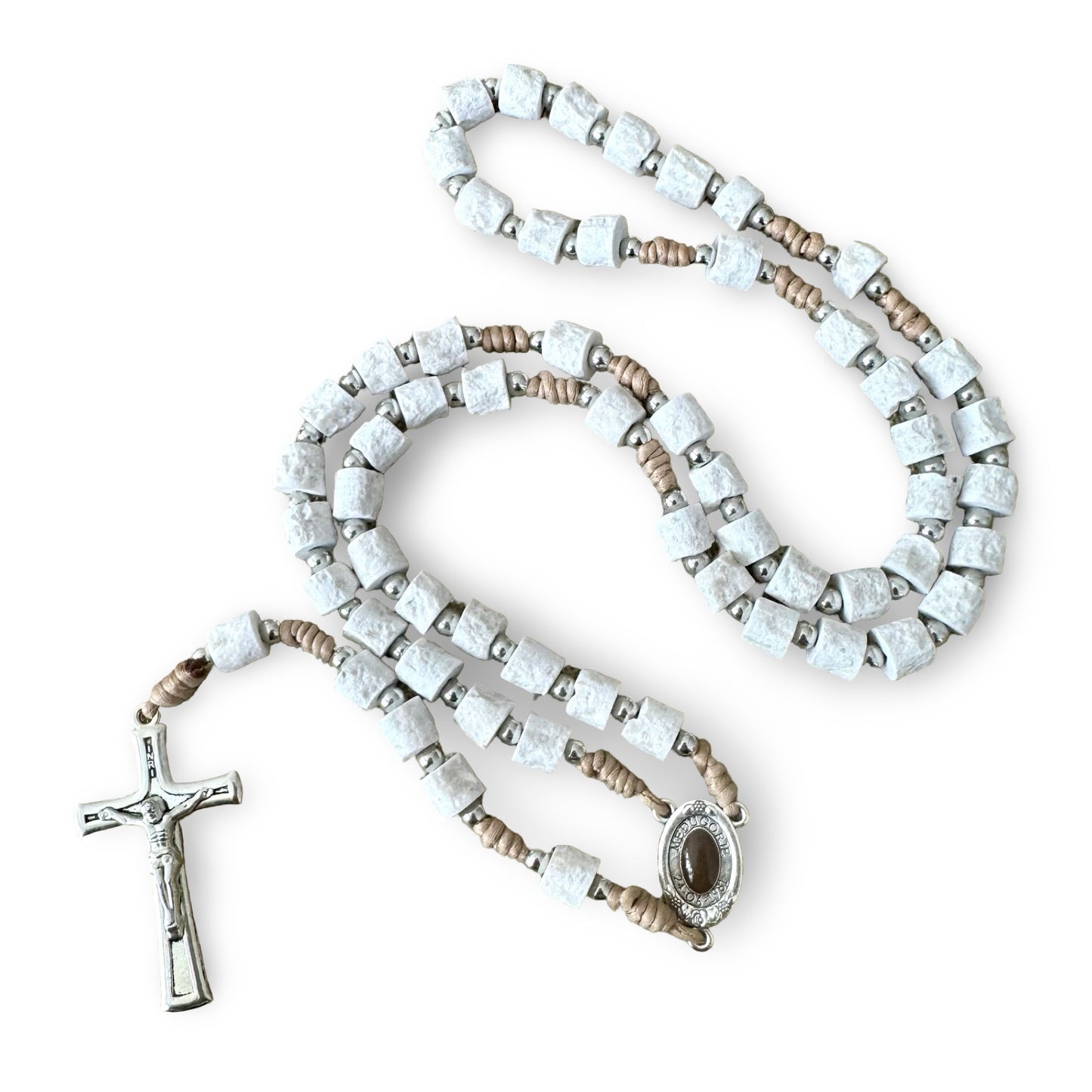 Queen of Peace Stone Rosary with Soil