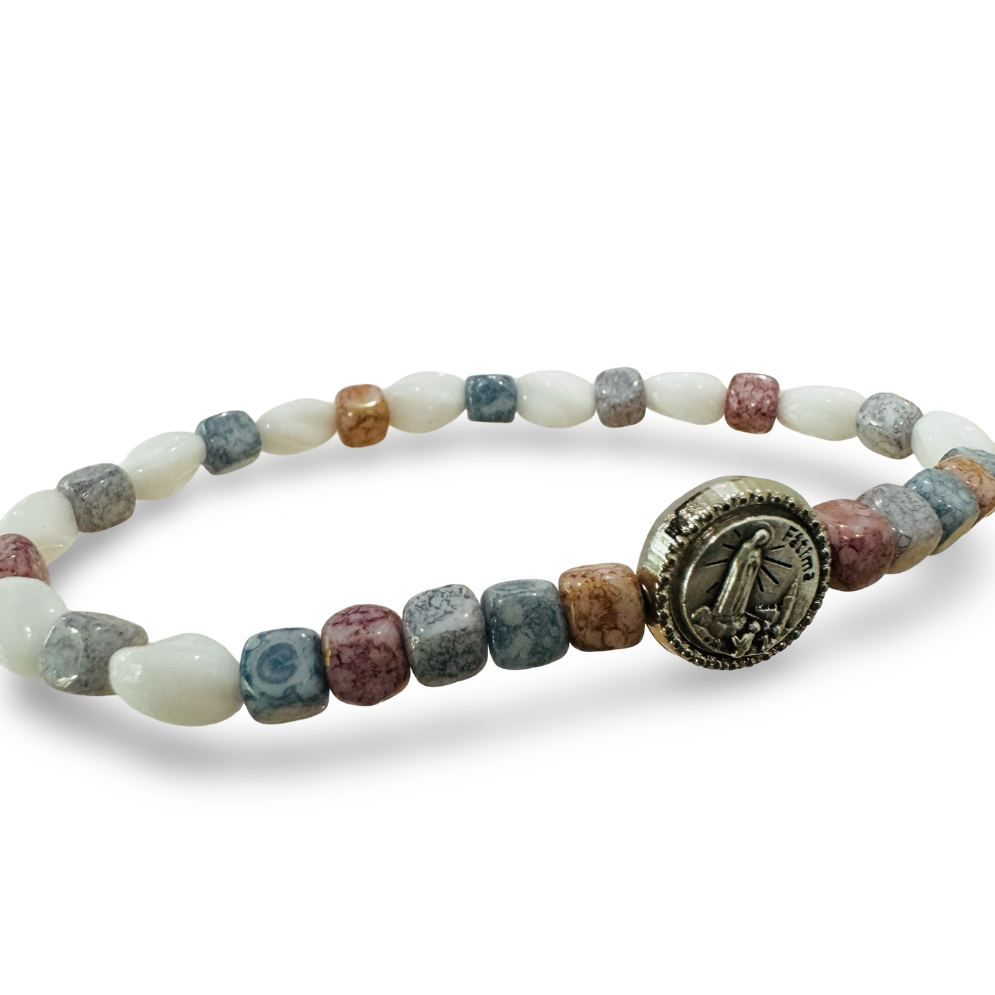 Multicolored Stone Bracelet with Fatima Medal