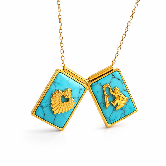 'SCAPULAR' Virgin & Sacred Heart -Turquoise-