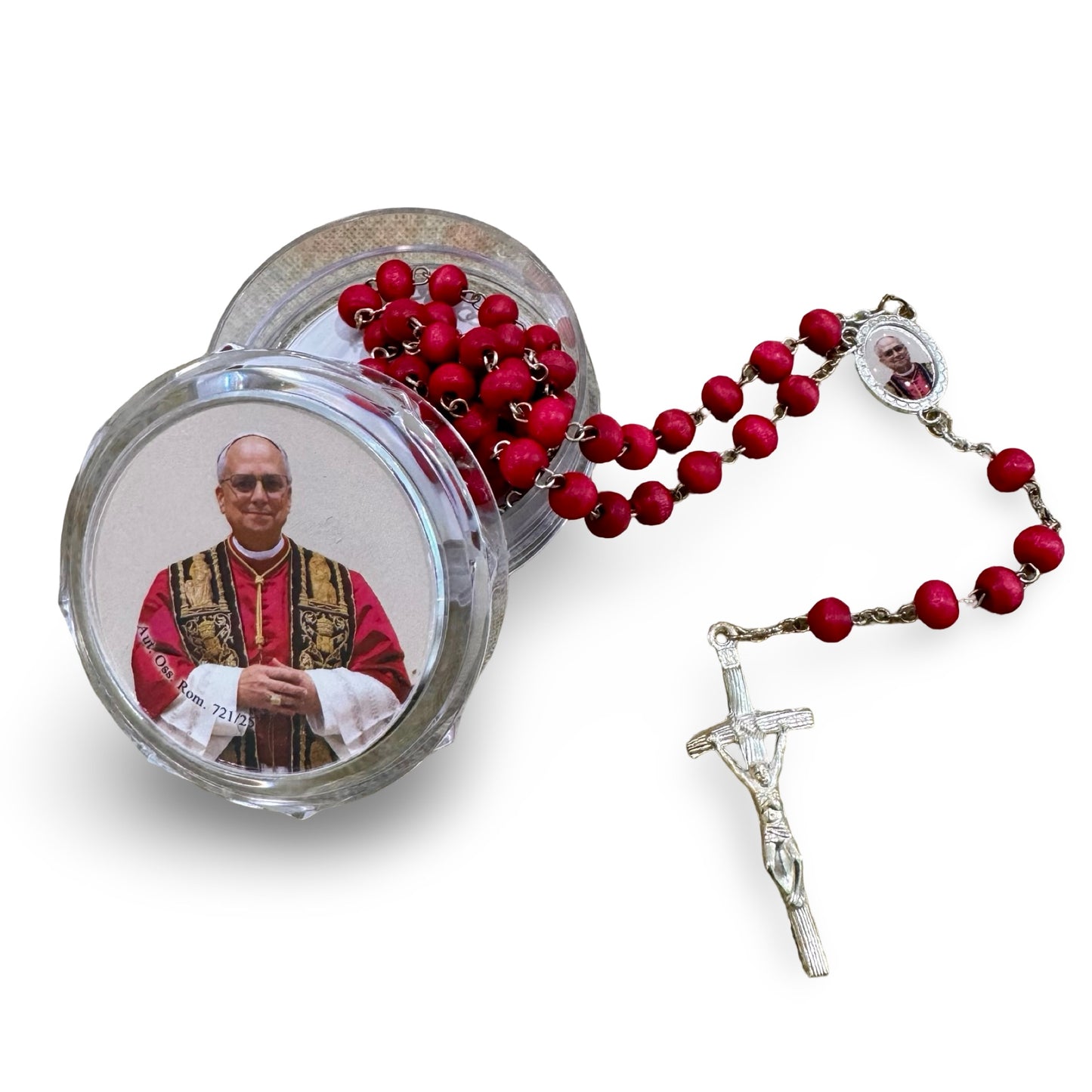 Pope Leo Red Rose-Scented Rosary in Case