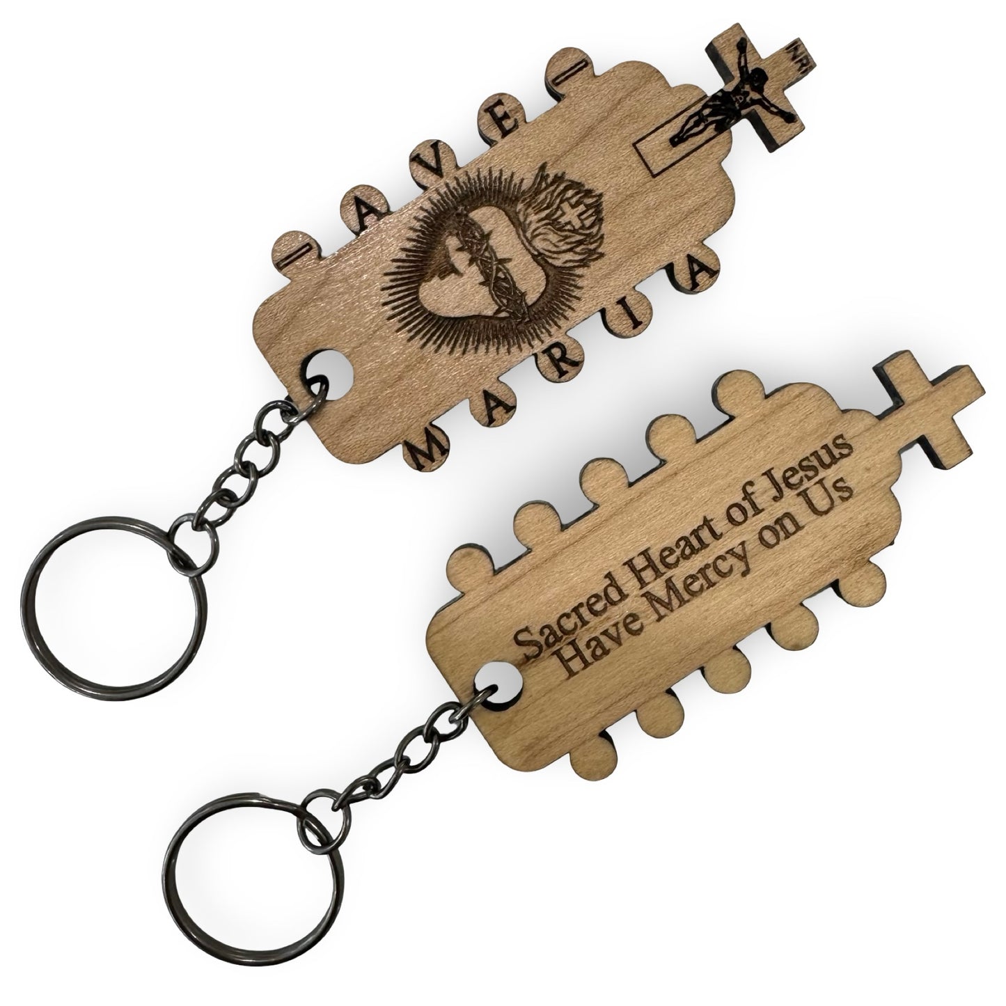 Handmade “Sacred Heart” Wood Carved Keychain
