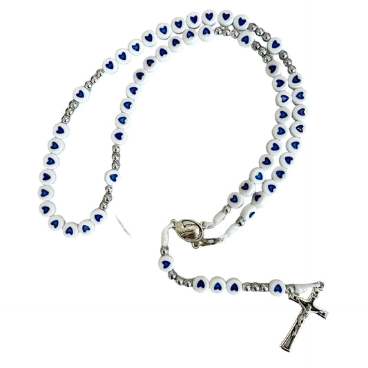 Queen of Peace Letter Bead Rosary with Hearts