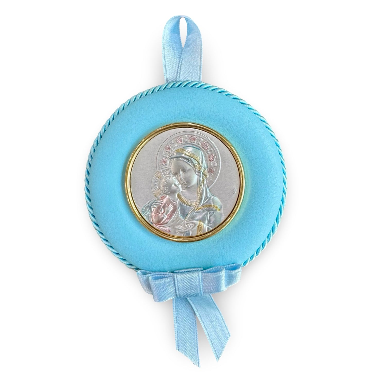 Circular Our Lady of Tenderness Crib Silver Medallion