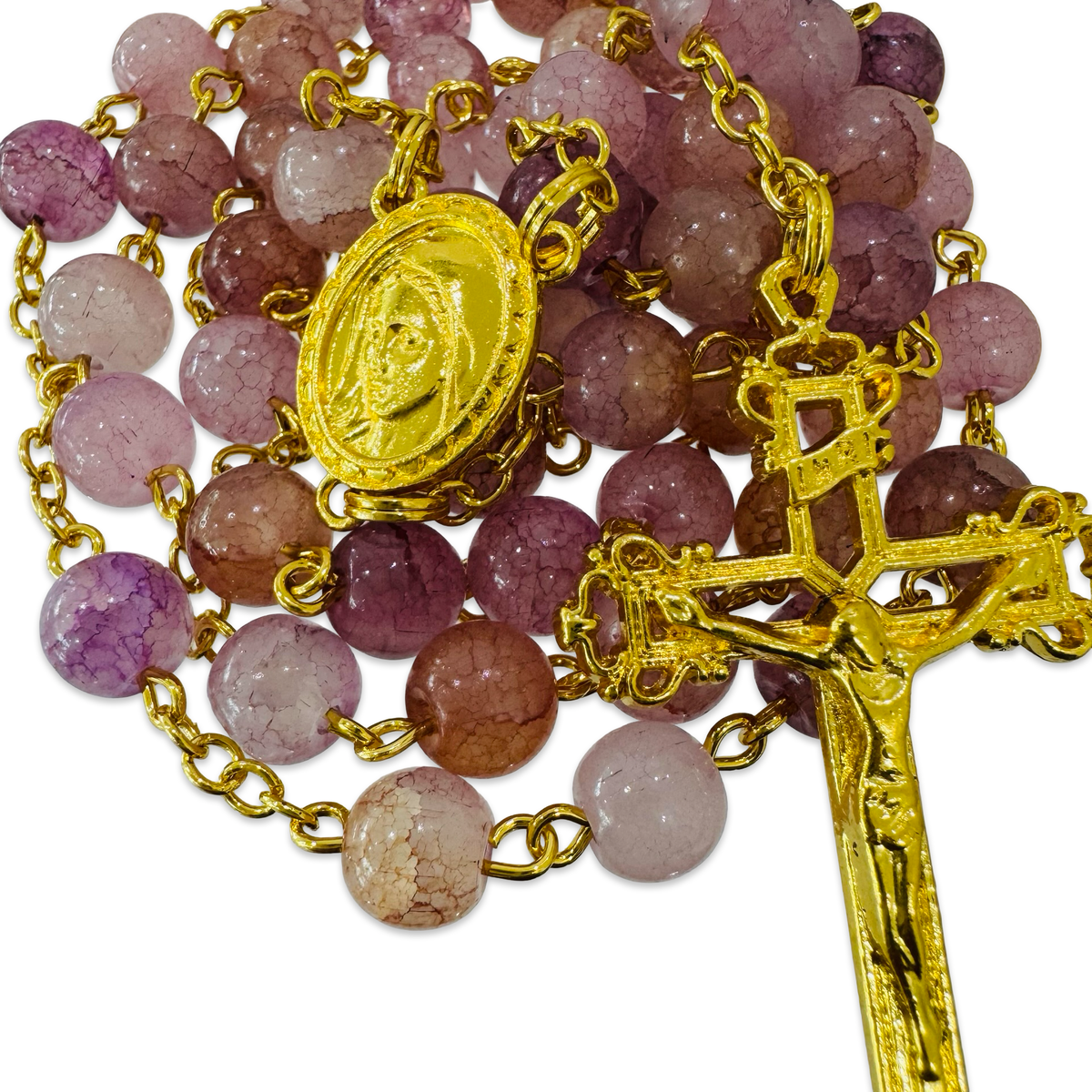 Pastel Marble Fatima Rosary with Gold Accents