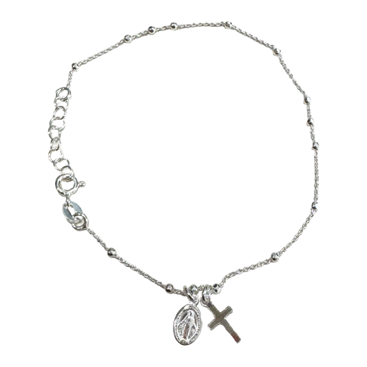 Authentic Silver Bracelet with Miraculous Medal and Cross