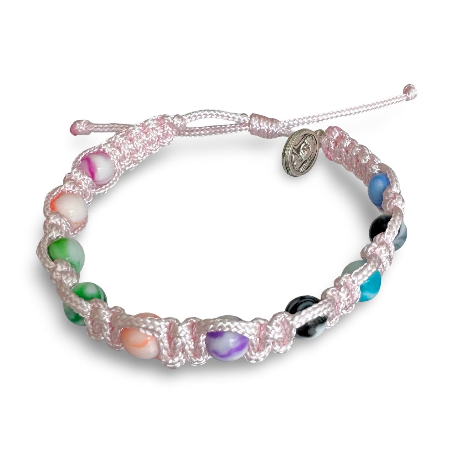 Queen of Peace Colorful Cord Bracelet With Marble Beads