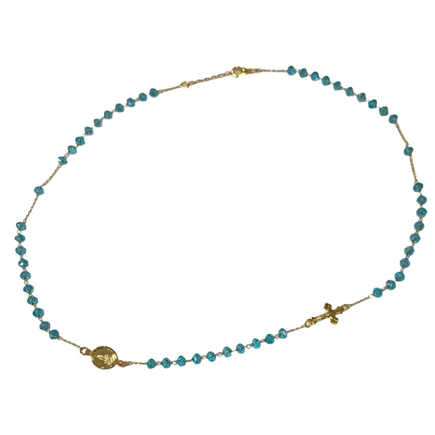 Gold and Crystal Fatima Rosary Necklace
