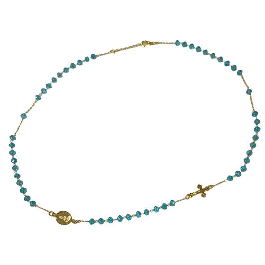 Gold and Crystal Fatima Rosary Necklace