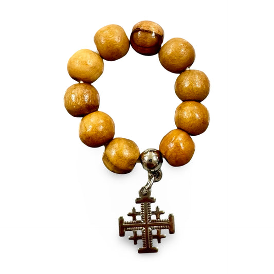 Wooden Rosary Ring with Jerusalem Cross