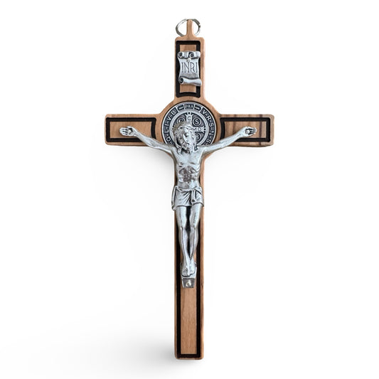 Real Olive Wood and Silver St. Benedict Crucifix