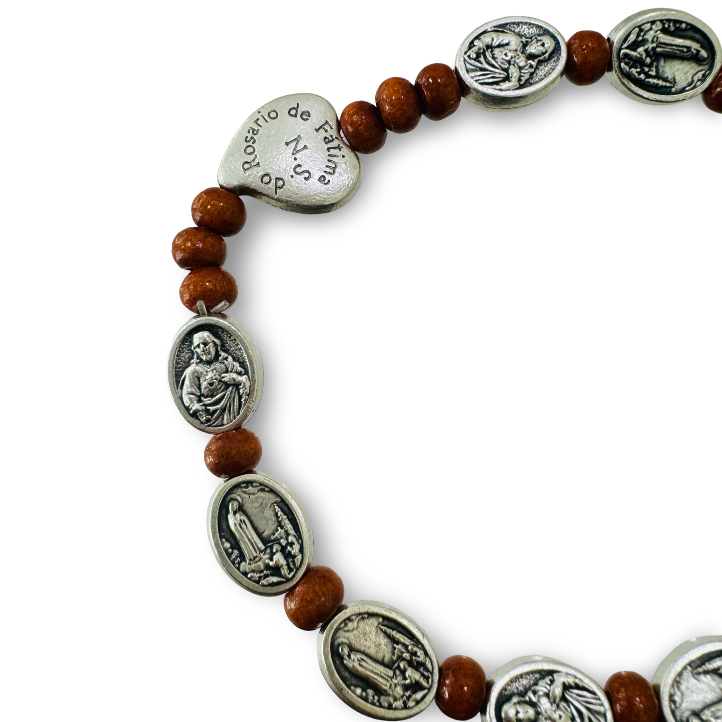 Brown Beaded Bracelet with Sacred Heart Medals