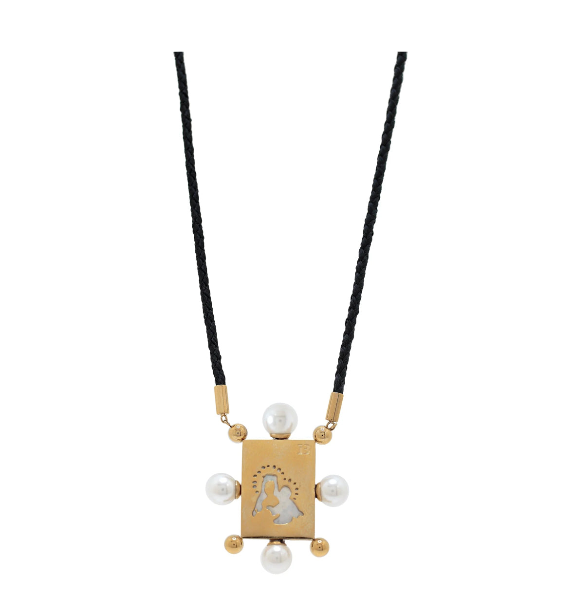 One Double sided gold scapular with shell pearls on cord