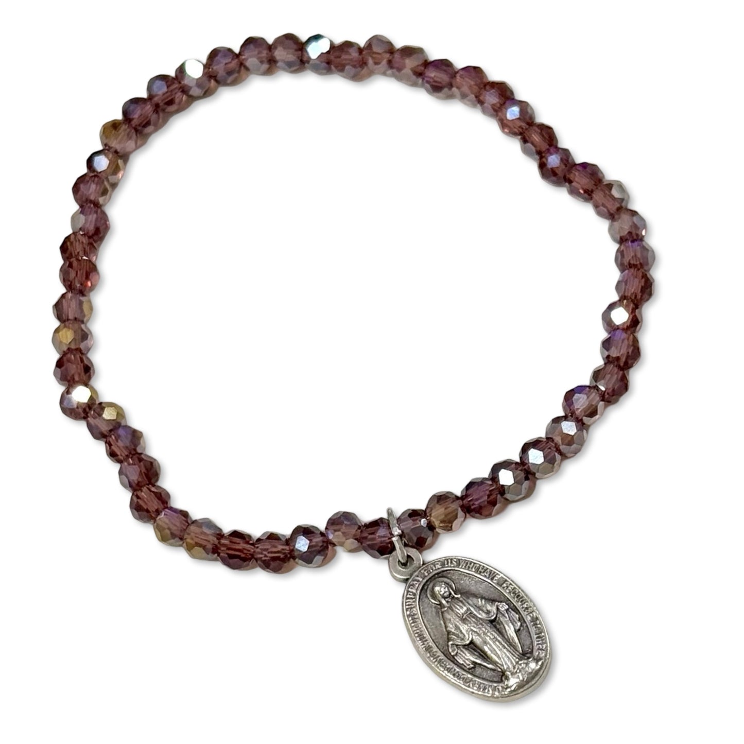 Colored Stretchy Crystal Bracelet with Miraculous Medal of Assorted Colors