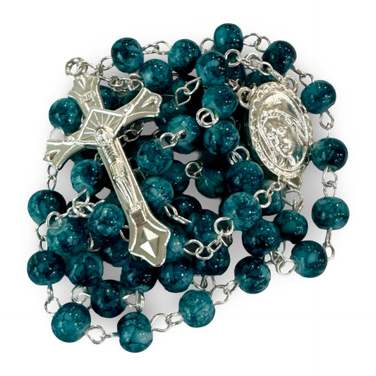 Marble Queen of Peace Rosary of Assorted Colors with Holy Card