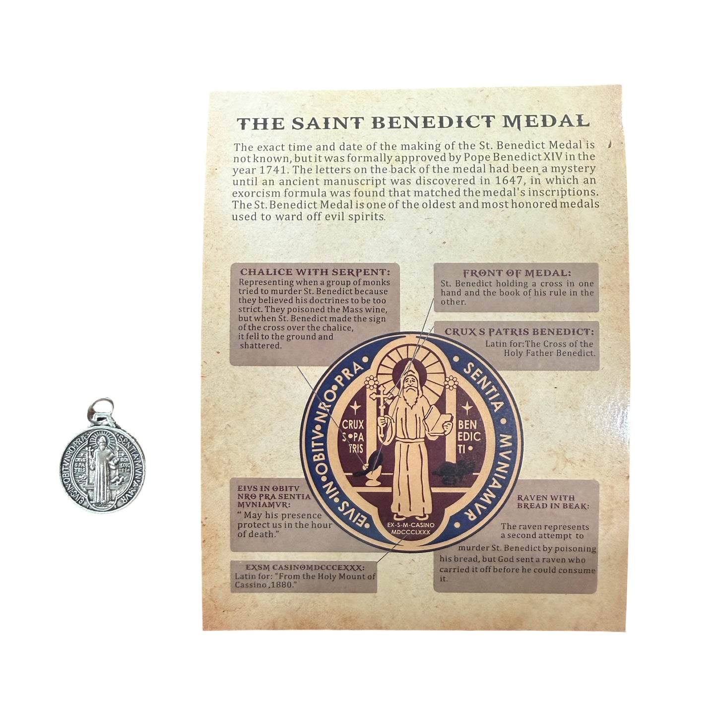 St. Benedict Medal with Explanation Card in Mesh Bag