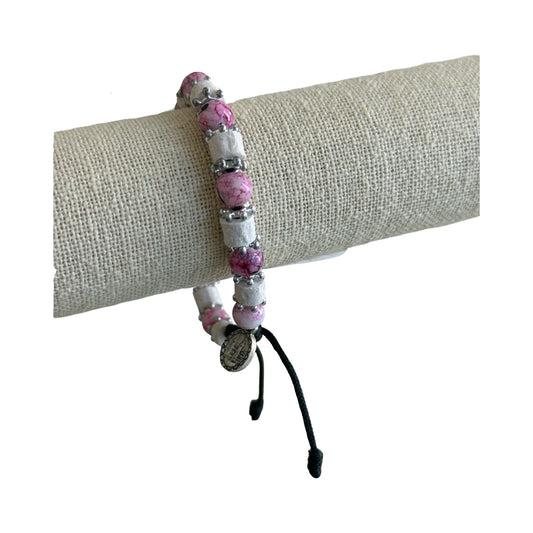 Queen of Peace Marble Bead and Stone Cord Bracelet