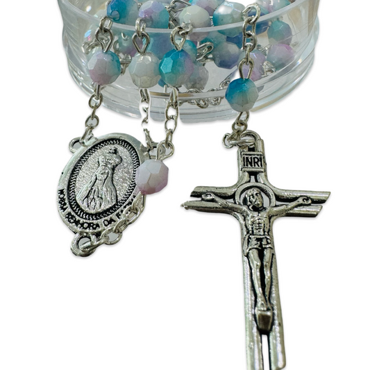 Iridescent Faceted-Bead Fatima Rosary