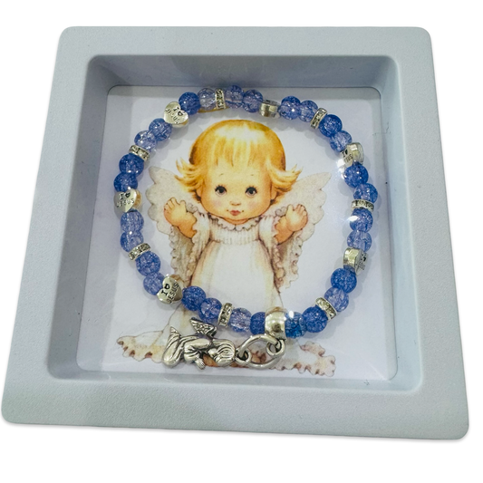 Crystal and Silver Guardian Angel Baby Bracelet in Case