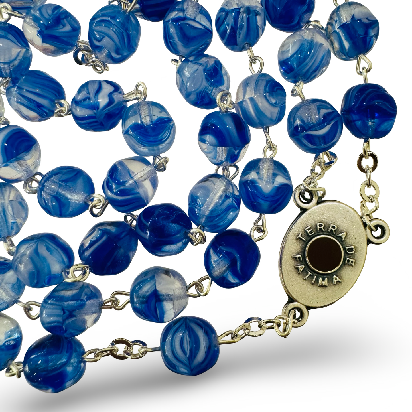 Large Marbled Crystal Bead Rosary with Soil from Fatima
