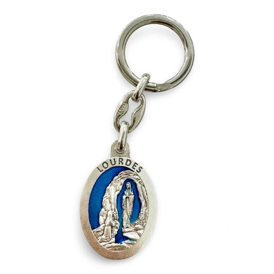 Blue Double-sided Lourdes and St. Christopher Keychain