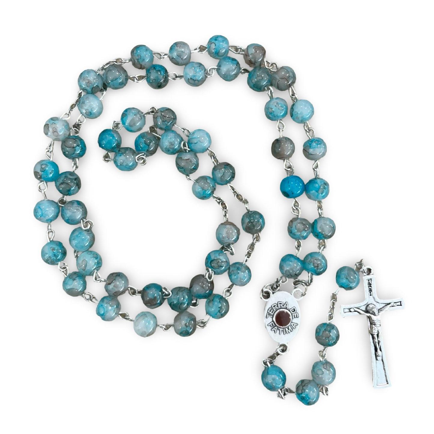 Long Marble Fatima Rosary with Soil
