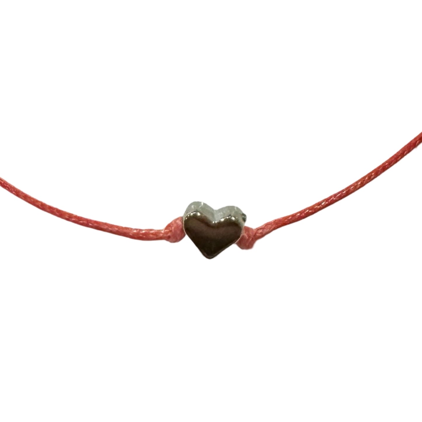 Adjustable String and Silver Heart Bracelet of Assorted Colors