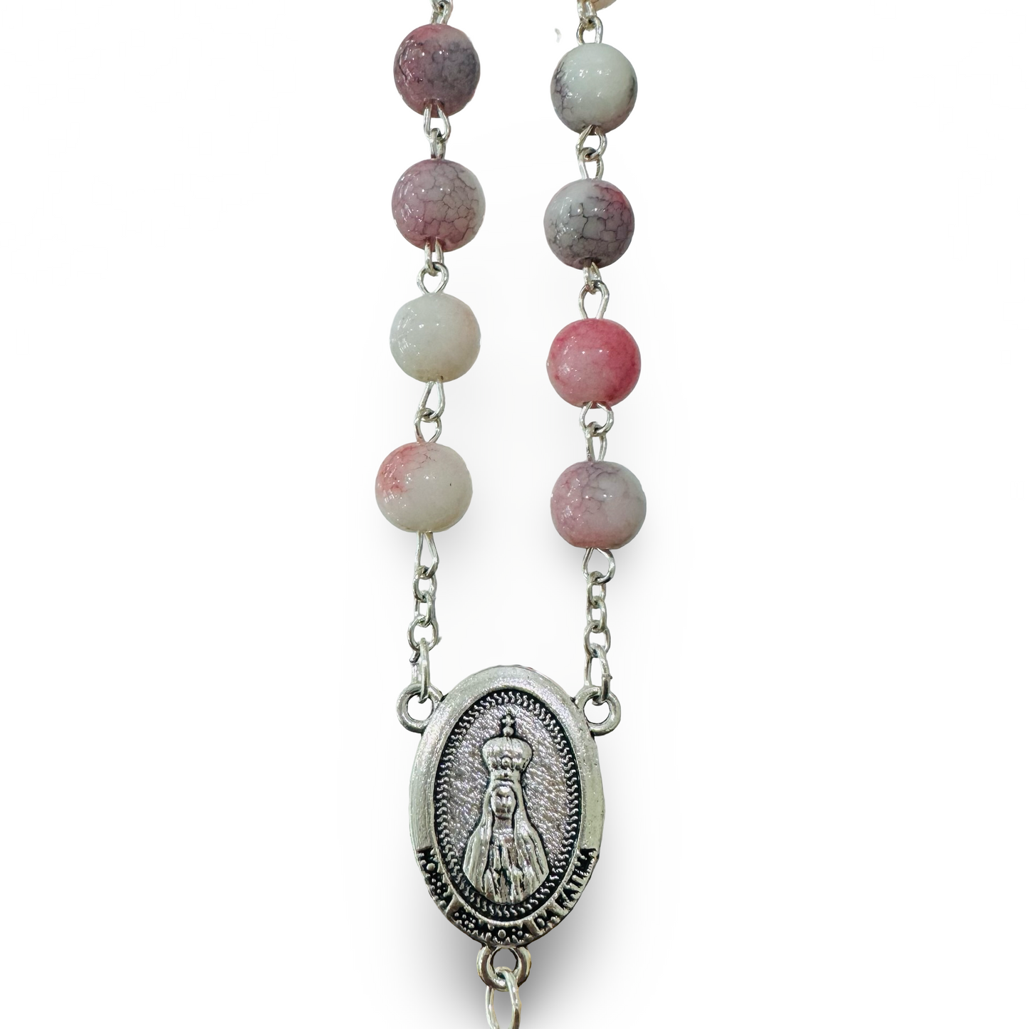Large Marble Fatima Rosary with Silver Embellished Accents