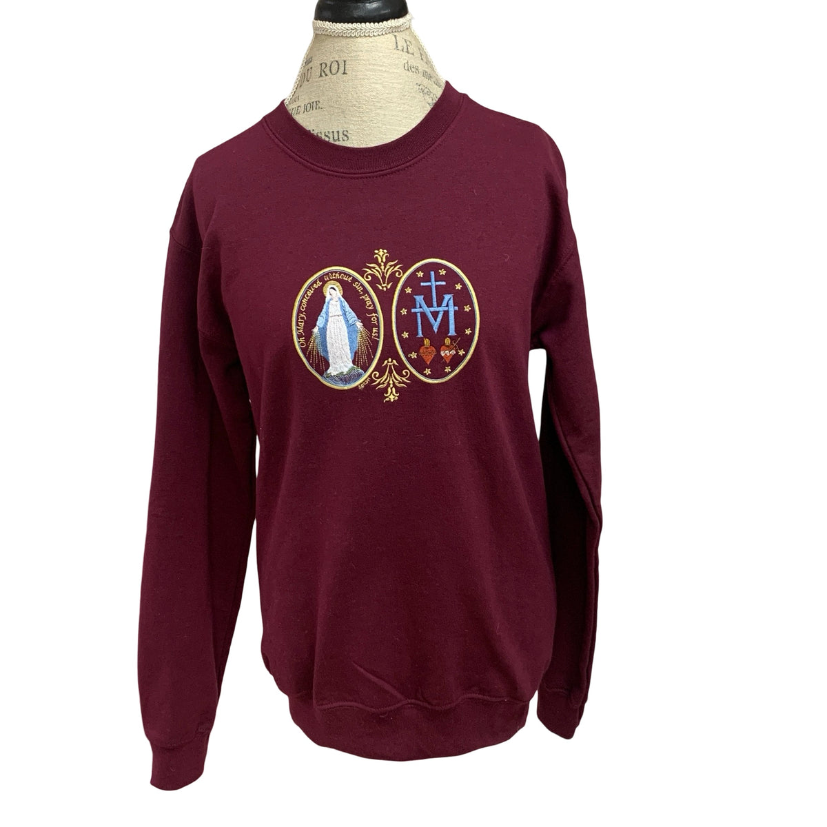 Large Miraculous Medal Embroidered Crewneck Sweater by SCTJM
