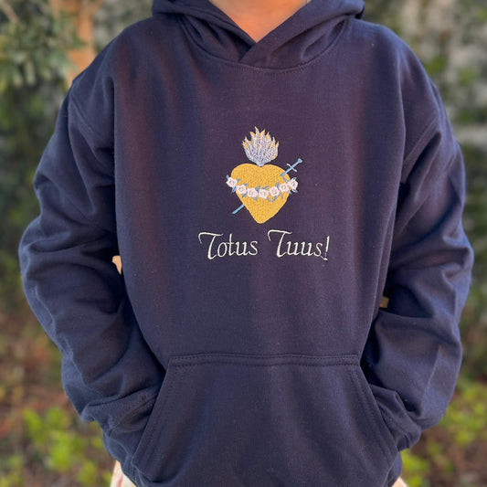 Totus Tuus "M" Embroidered Hoodies for Kids by SCTJM