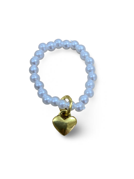 Pearl Ring with Golden Heart Charm