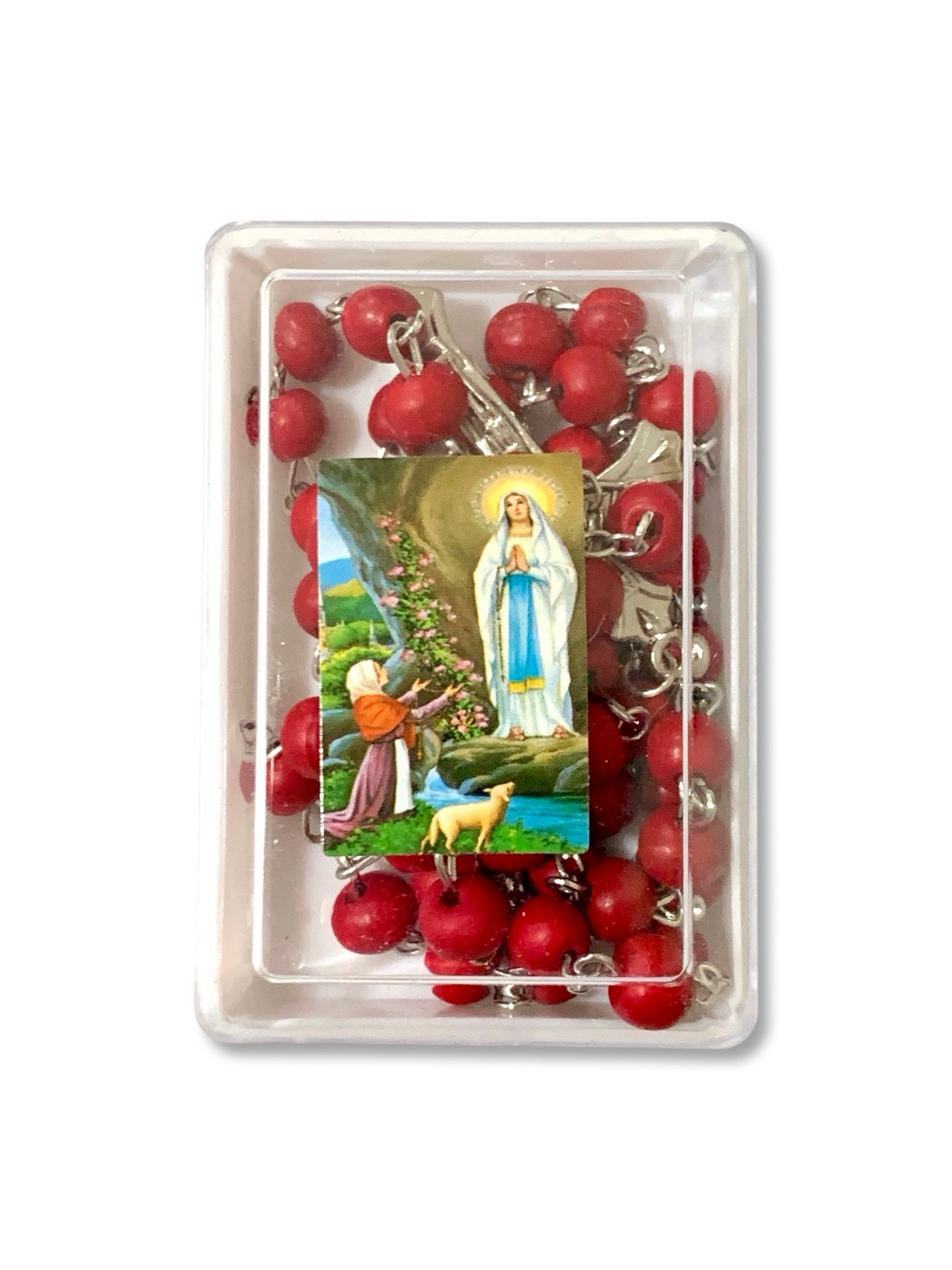 Rose Scented Lourdes Rosary in Case