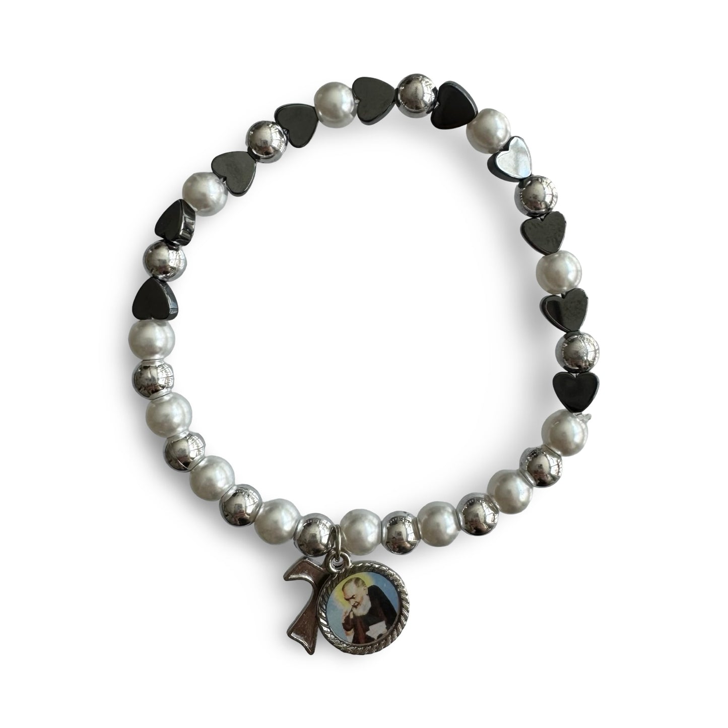 Padre Pio Pearl Heart Bracelet