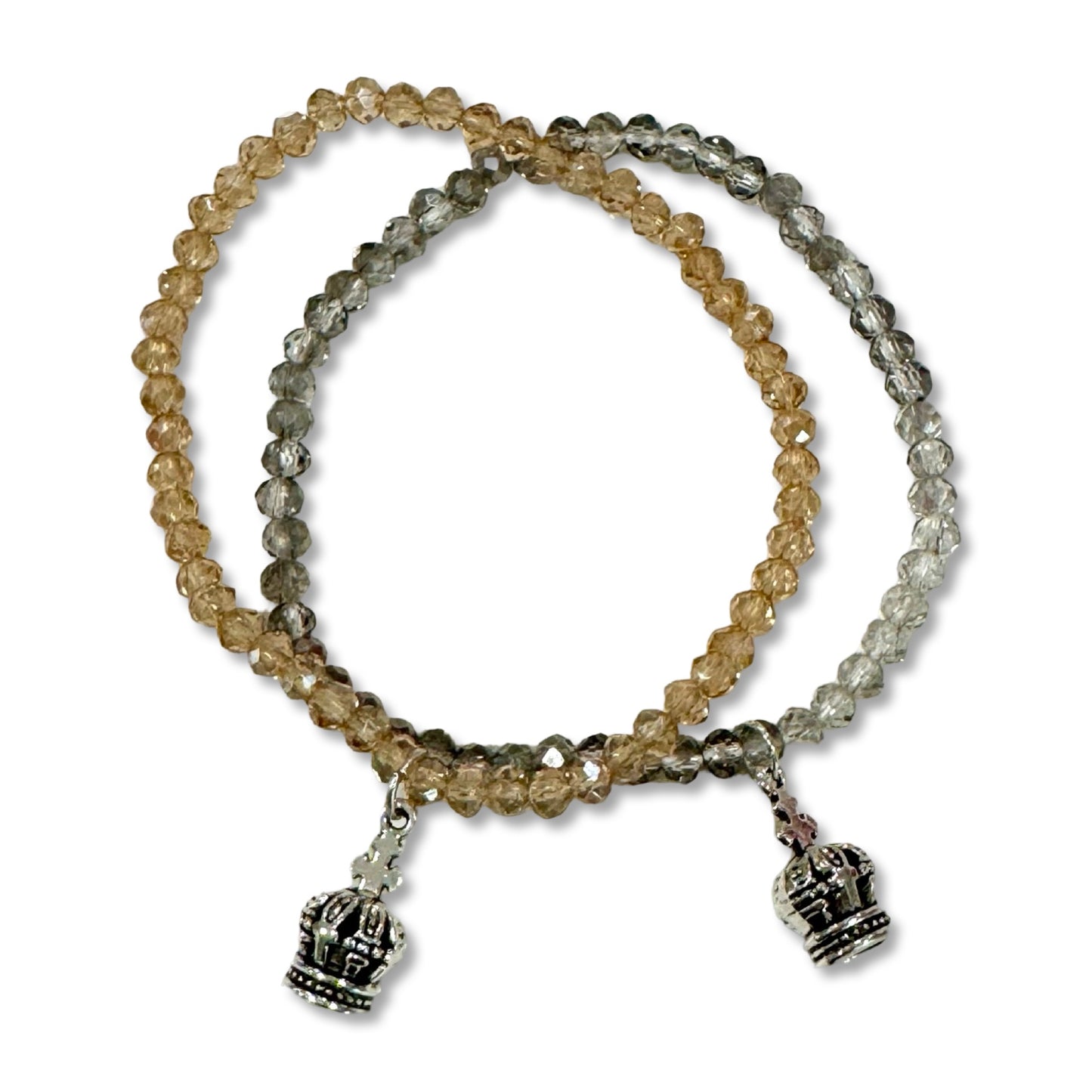 Stretchy Crystal Bracelet of Assorted Colors with Fatima Crown Pendant