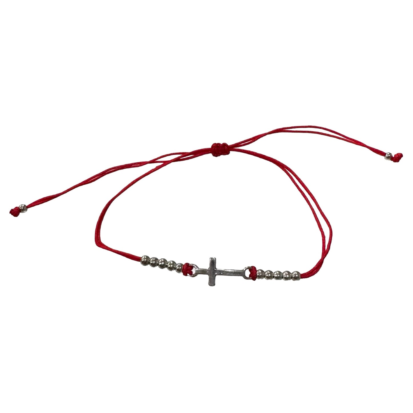 Adjustable Silver Cross with Beads Bracelet