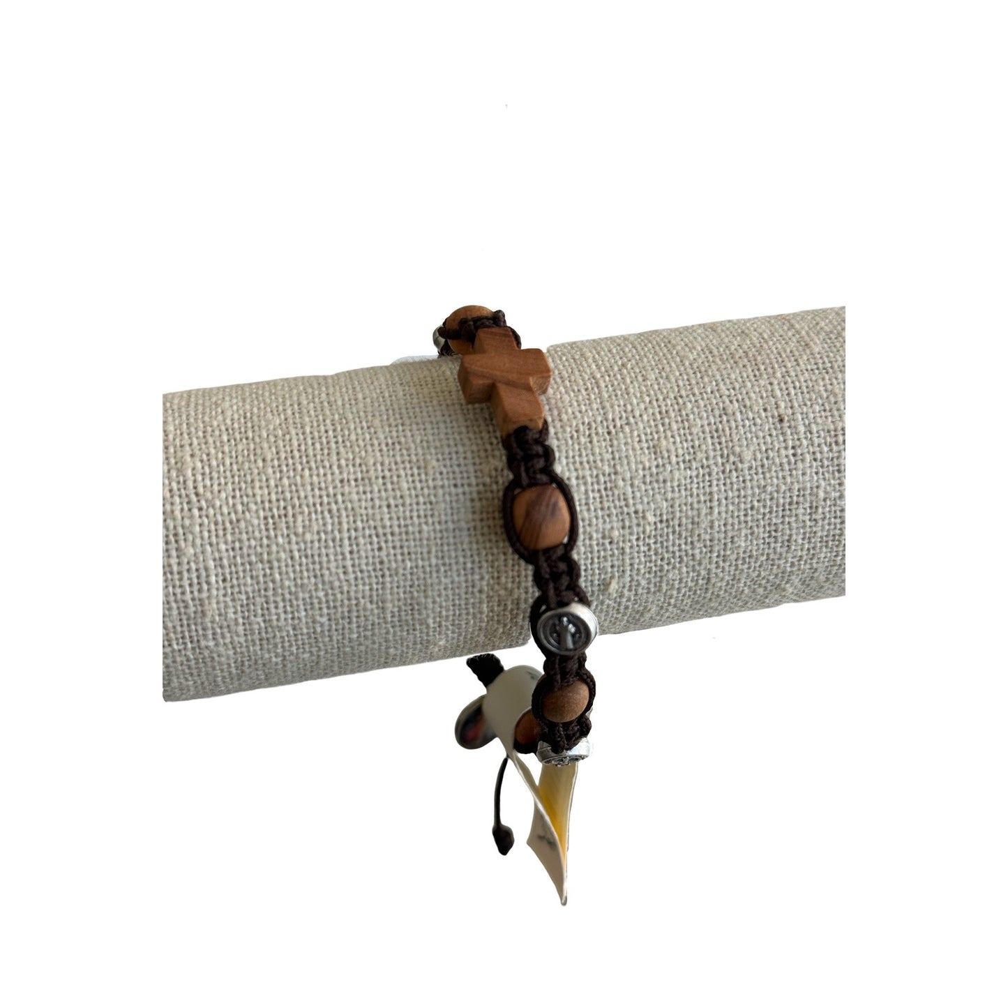 Oval Wooden Beads with Wooden Cross St. Benedict Decade Rosary Bracelet