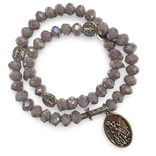 Purple Rosary Wrap Bracelet with St. Benedict and St. Michael the Archangel