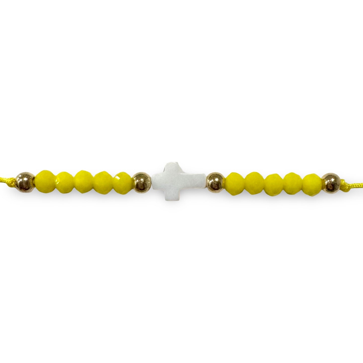 Adjustable String Bracelet with Pearl Cross and Copper Beads of Assorted Colors