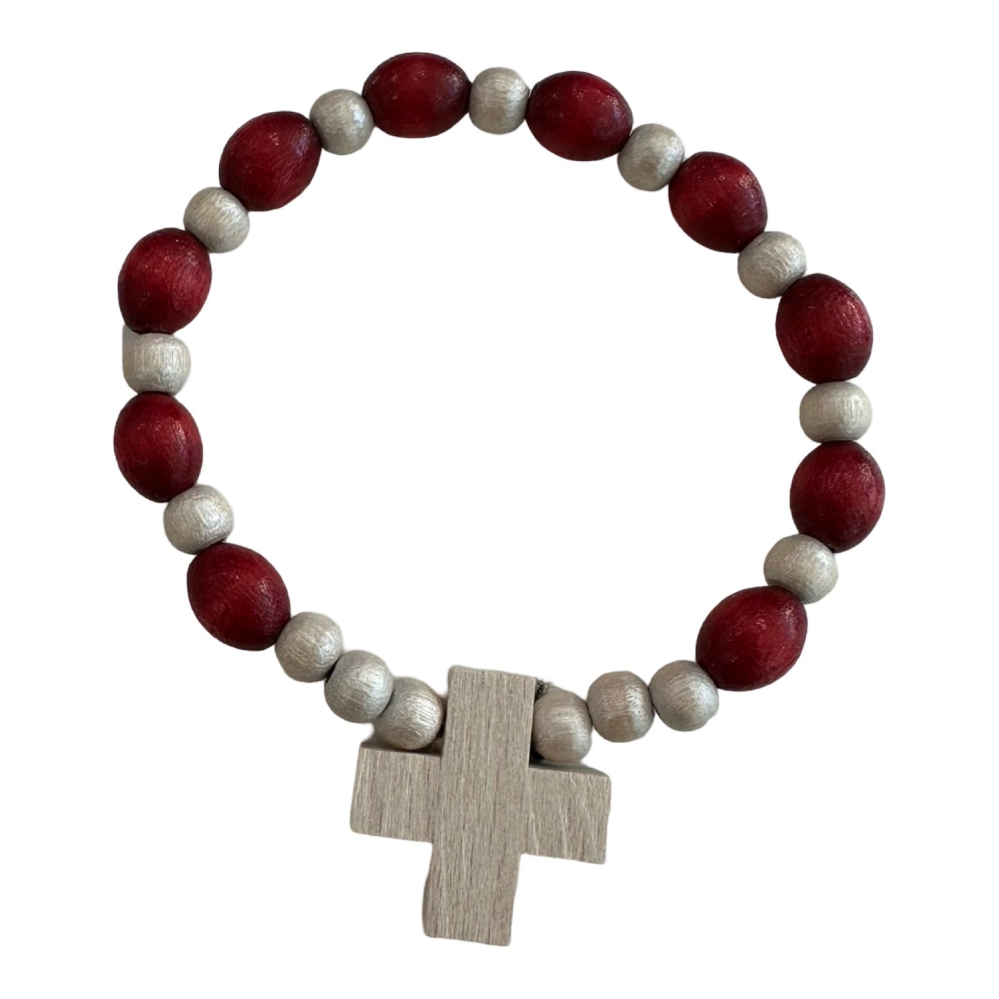 Stretchy Wooden Beaded Bracelet with Cross