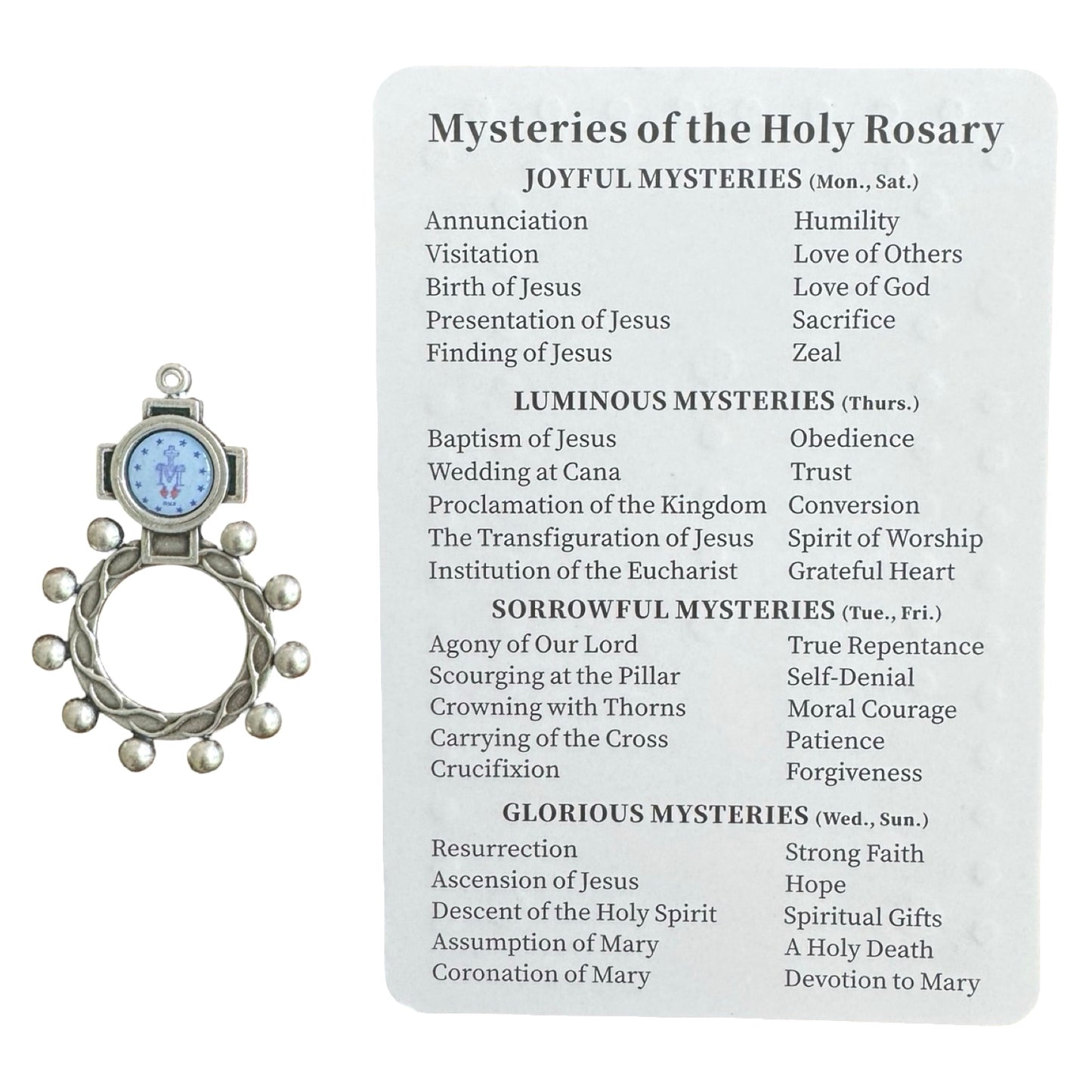 Miraculous Medal Rosary Ring with Holy Card