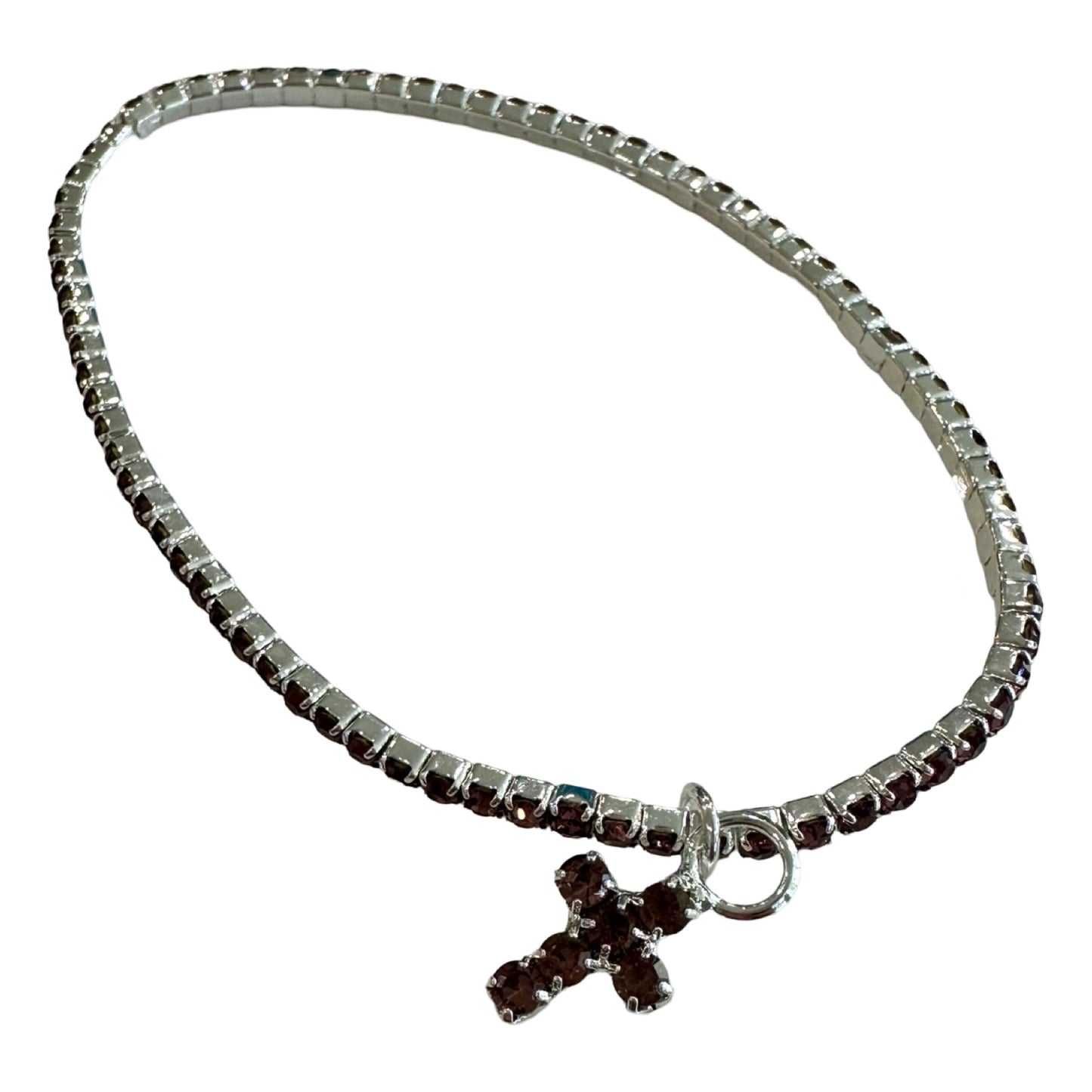 Rhinestone Tennis Bracelet with Cross