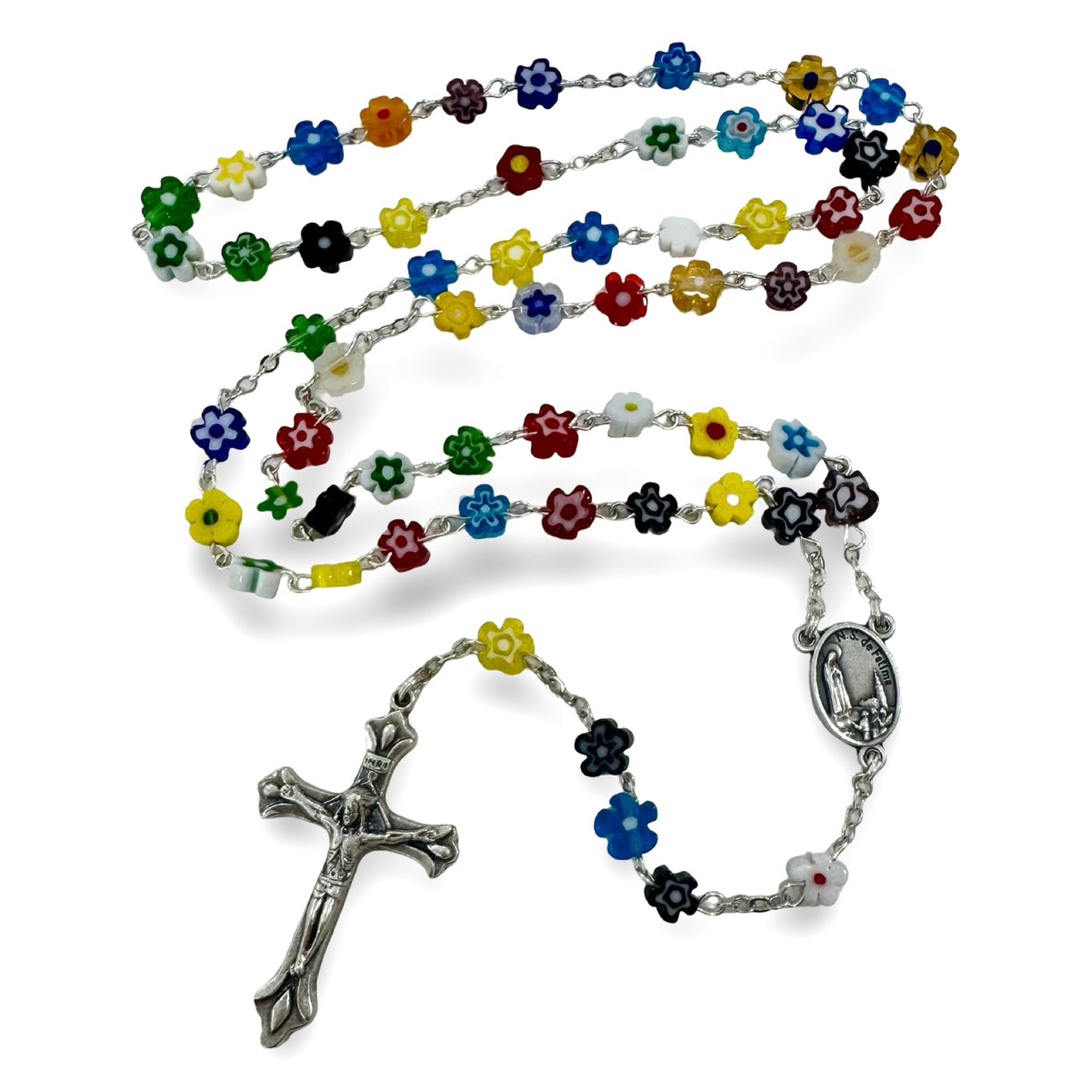 Multicolored Flower Beaded Fatima Rosary with Soil