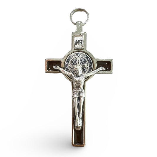 Colored St. Benedict Crucifix with Silver Trim