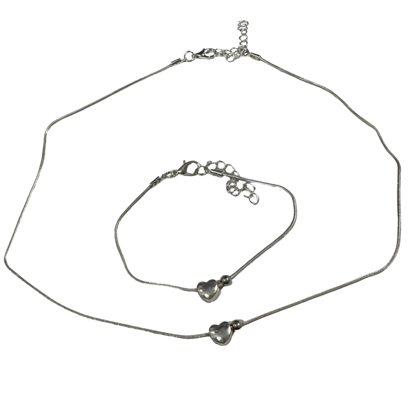 Silver Heart Bracelet and Necklace set