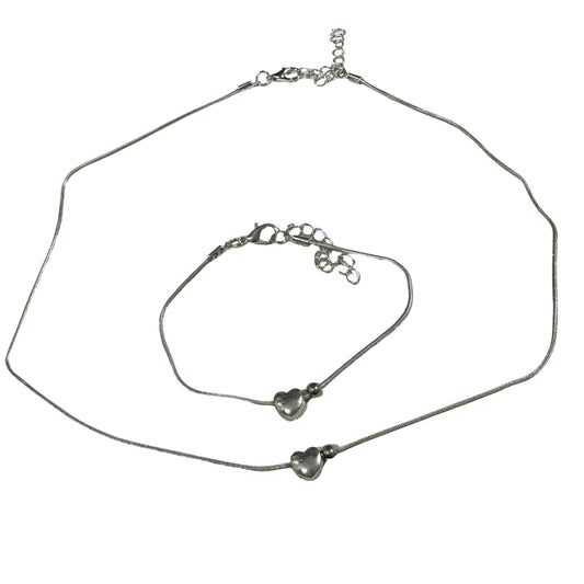 Silver Heart Bracelet and Necklace set