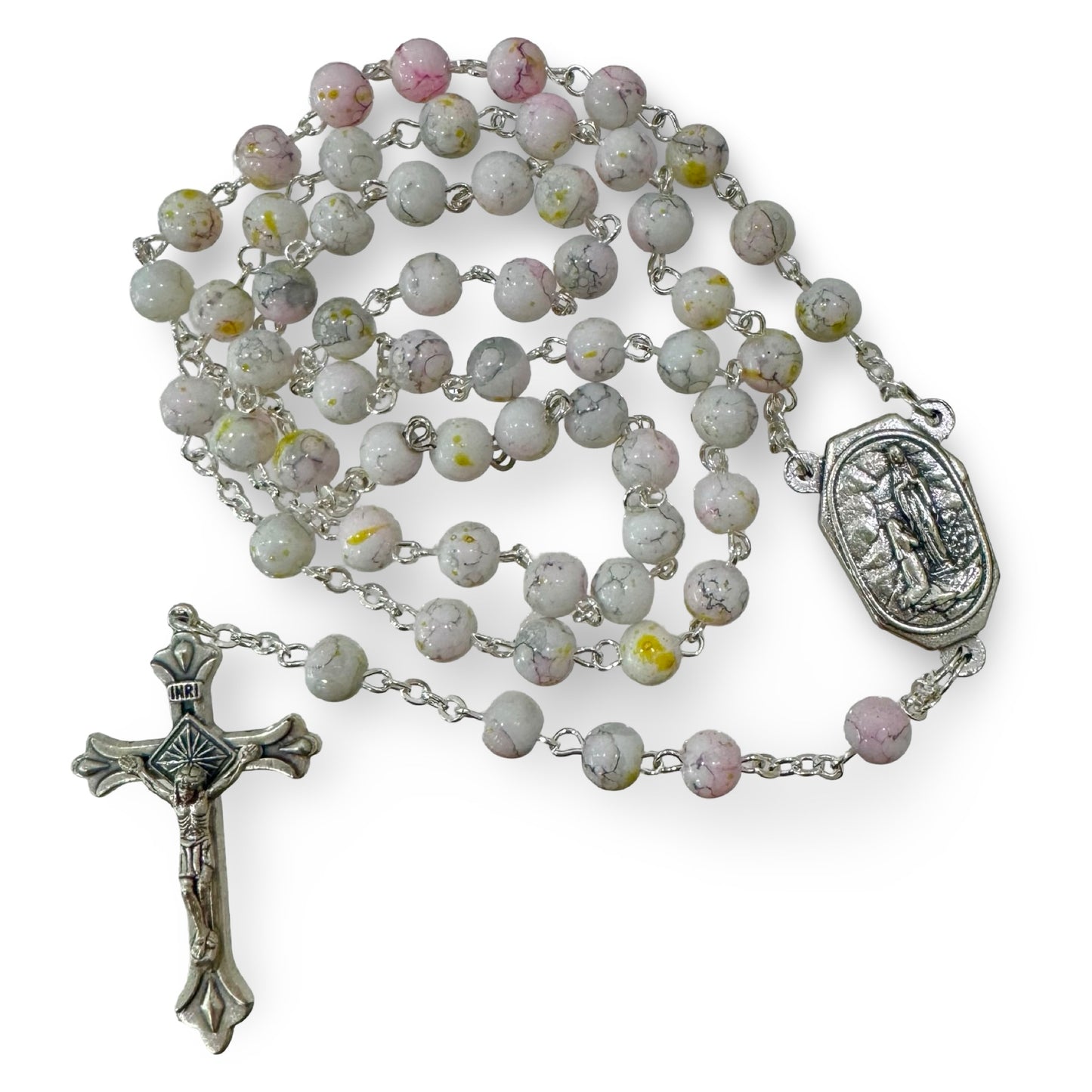 Pastel Marble Rosary with Water from Lourdes